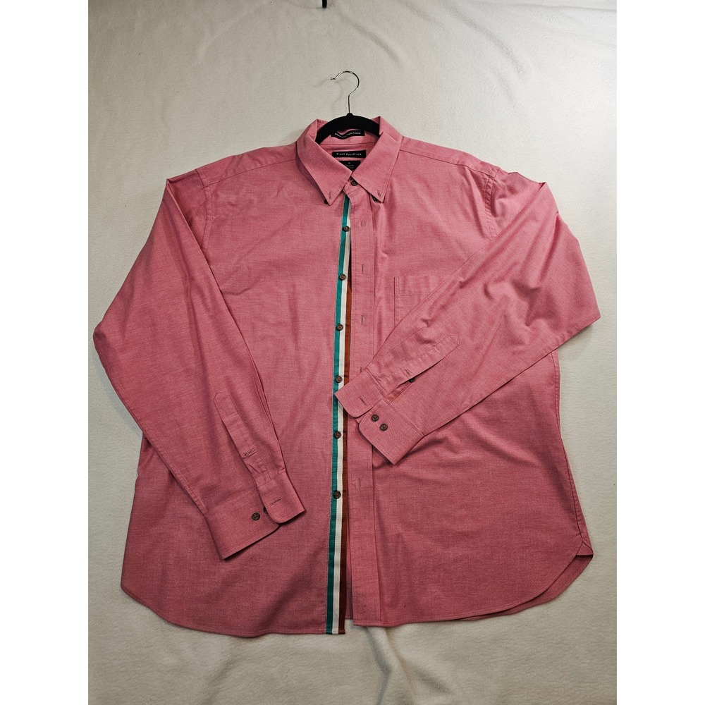 Paul Fredrick Mens XL Classic Fit Red Cotton Oxford Button Down Striped Trim